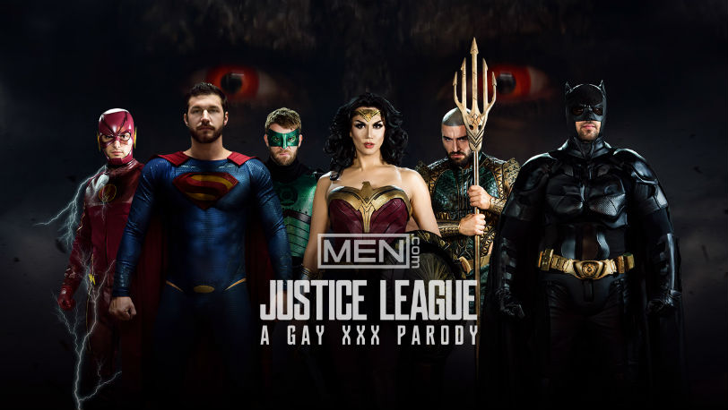 Paul Canon, Ryan Bones and Manuel Skye in “Justice League : A Gay XXX Parody” part 3 at Men.com