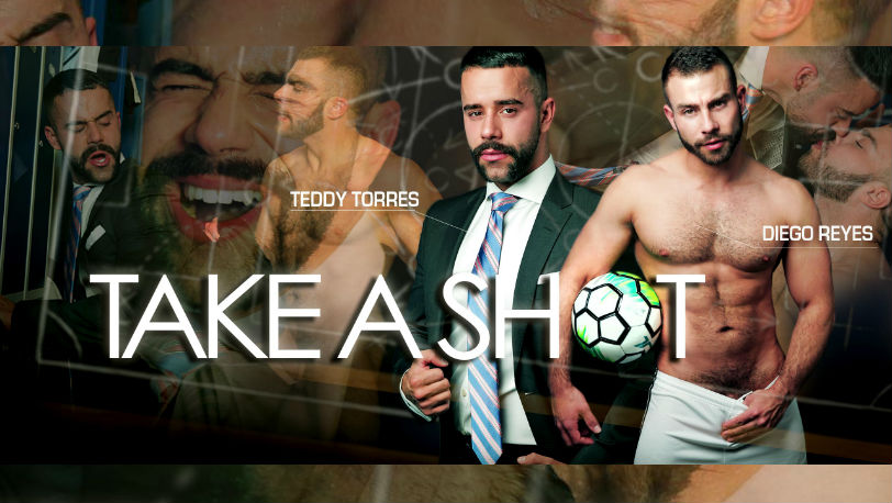 Hot hunk Diego Reyes pounds Teddy Torres' furry ass hard in “Take A Shot” from Men at Play